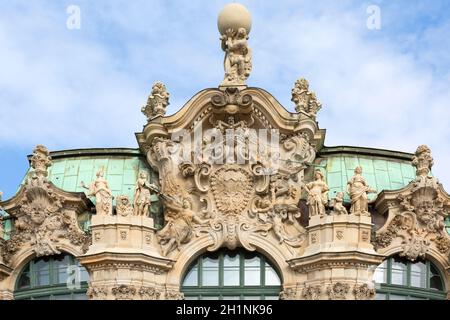 Dresden, Germany - September 23, 2020 : 18th century baroque Zwinger Palace, coat of arms of the Polish–Lithuanian Commonwealth on the Wallpavillon Stock Photo