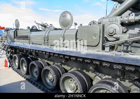 Rostov-on-Don, Russia - August 28, 2020: 203 mm Self-propelled gun 2S7 'PION' at a military training ground Stock Photo