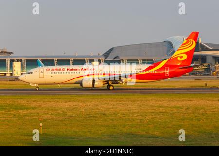 Guangzhou, China - September 23, 2019: Hainan Airlines Boeing 737-800 airplane at Guangzhou Baiyun Airport (CAN) in China. Stock Photo