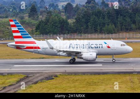 Medellin, Colombia - January 25, 2019: American Airlines Airbus A319 airplane at Medellin Rionegro Airport (MDE) in Colombia. Stock Photo