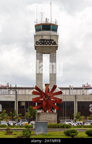 Medellin, Colombia - January 27, 2019: Tower of Medellin Rionegro Airport (MDE) in Colombia. Stock Photo