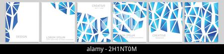 Set of vector cover notebook design. Abstract blue minimal triangles halftone template design for notebook paper, copybook brochures, book, magazine Stock Vector
