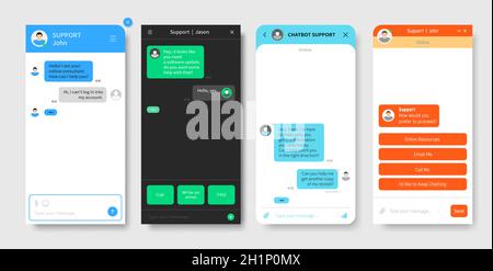 Support chat window, chatbot or bot messenger app interface vector template. Customer support and online help desk application, web consultant dialog Stock Vector