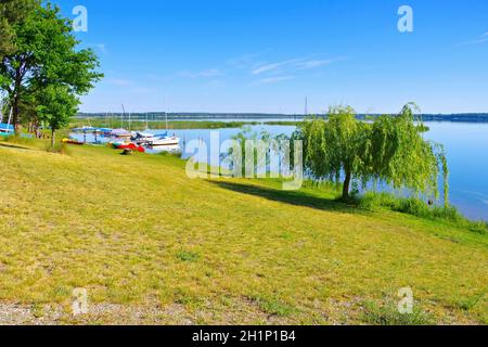 Graebendorfer Lake in Lusatian Lake District on a sunny day, Germany Stock Photo