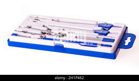School Compasses Stationary Set isolated on white background Stock Photo