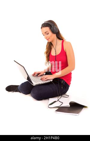 Young girl studying - isolated over white background Stock Photo