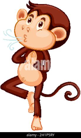 Monkey doing yoga cartoon character  illustration Stock Vector