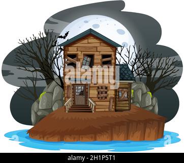 Abandoned house at night illustration Stock Vector