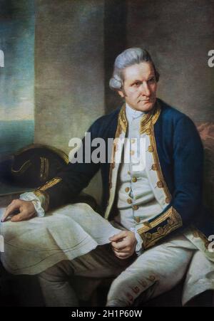 Captain James Cook Portrait, famous 18th Century british explorer. Painting by Nathaniel Dance in 1776. National Maritime Museum of Greenwich, UK Stock Photo
