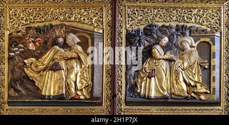 Meeting at the Golden Gate, Visoitation of the Virgin Mary, Maria am Berg church in Hallstatt, Austria Stock Photo