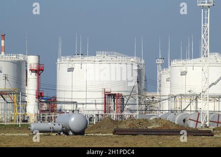 Storage tanks for petroleum products. Equipment refinery. Stock Photo