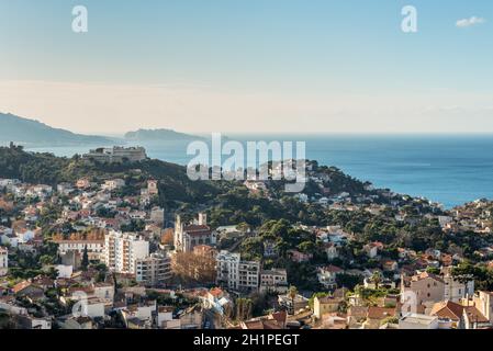 Aerial panoramic view of Marseille from basilica of Notre Dame de la Garde in Marseille, Provence, France Stock Photo