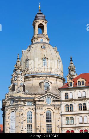 Dresden, Germany - September 23, 2020 : 18th century barogue Church of the Virgin Mary (Dresden Frauenkirche), Lutheran temple situated on Neumarkt in Stock Photo