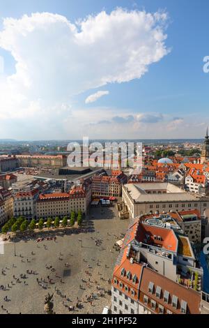 Dresden, Germany - September 23, 2020 : Aerial view of Neumarkt ( New Market )  located in the historic city center Stock Photo