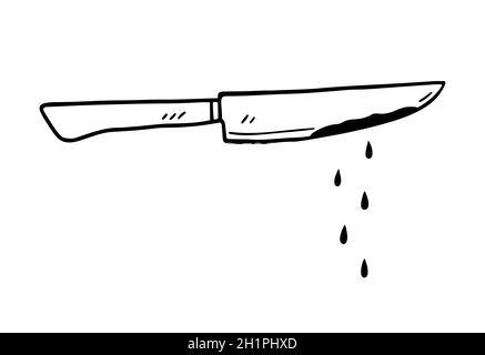 Steel bloody knife isolated on white background. Hand-drawn vector illustration in doodle style. Perfect for Halloween designs. Stock Vector