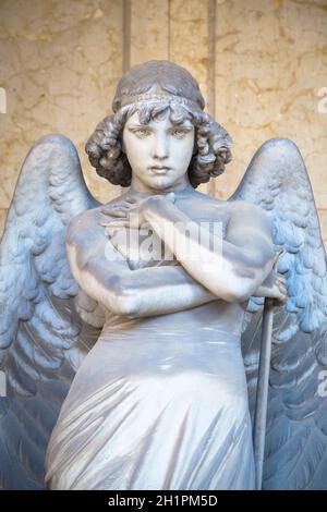 GENOA, ITALY - CIRCA AUGUST 2020: Angel sculpture by Giulio Monteverde for the Oneto family monument in Staglieno Cemetery, Genoa - Italy (1882) Stock Photo