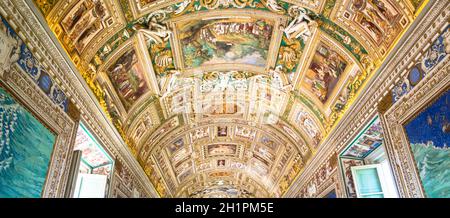 ROME, VATICAN STATE - CIRCA AUGUST 2020:  perspective view in the Gallery of Maps, Vatican Museum. Stock Photo