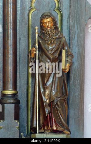 Saint Methodius statue on the altar of Saint Roch in the Church of the Holy Trinity in Krapinske Toplice, Croatia Stock Photo