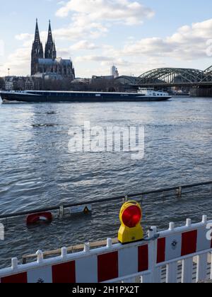 Flood Water of River Rhein with Kölner Dom - Köln Stock Photo