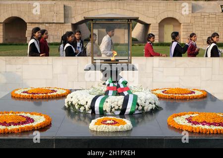 DELHI, INDIA - FEBRUARY 13 : Rajghat, New Delhi. Memorial at Mahatma Gandhis body cremation place, Delhi, India on February, 13, 2016. Stock Photo