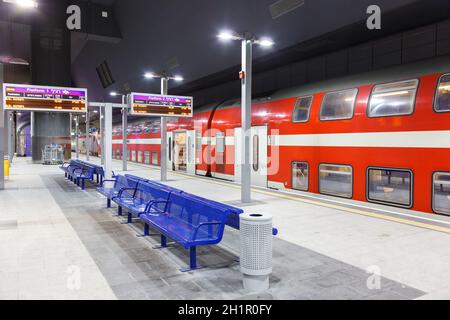 Jerusalem, Israel - February 17, 2019: Jerusalem Yitzhak Navon railway station with train in Israel. Stock Photo