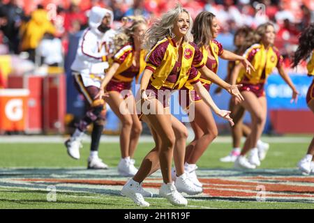 Sunday, October 17, 2021; Landover, MD, USA;  The Washington Football Dance Team entertain the fans during an NFL game against the Kansas City Chiefs Stock Photo