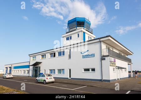 Strausberg, Germany - August 19, 2020: Strausberg Airport Terminal and Tower in Germany. Stock Photo