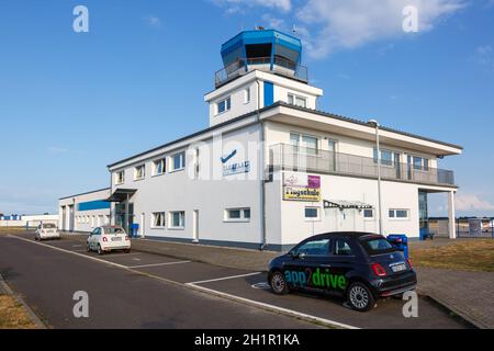 Strausberg, Germany - August 19, 2020: Strausberg Airport Terminal and Tower in Germany. Stock Photo