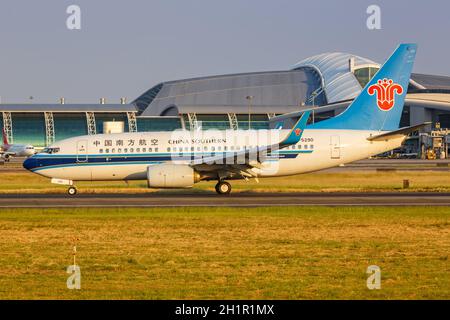 Guangzhou, China - September 23, 2019: China Southern Airlines Boeing 737-700 airplane at Guangzhou Airport (CAN) in China. Stock Photo