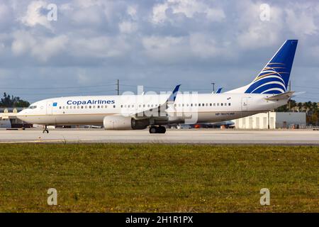 Miami, Florida - April 6, 2019: Copa Airlines Boeing 737-800 airplane at Miami airport (MIA) in Florida. Boeing is an American aircraft manufacturer h Stock Photo