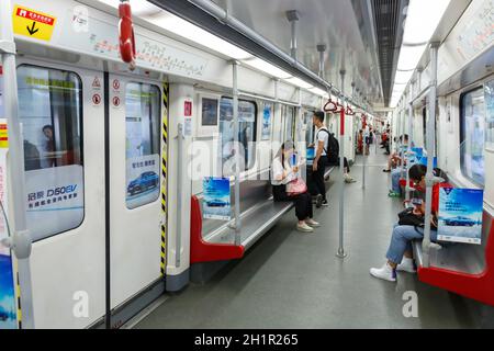 Guangzhou, China - September 23, 2019: Metro train at Guangzhou Baiyun Airport (CAN) in China. Stock Photo