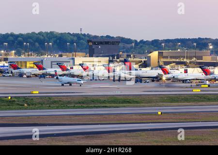 Atlanta, Georgia - April 2, 2019: Delta Air Lines airplanes at Atlanta Airport (ATL) in Georgia. Stock Photo
