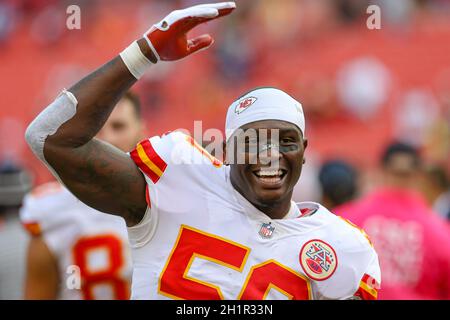 Kansas City Chiefs linebacker Willie Gay (50) intercepts a pass for a ...