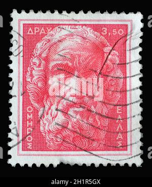 Stamp printed in Greece shows Bust of Homer, circa 1955 Stock Photo