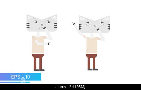 Cat or tiger simple colors. Two emotionals. Symbol of 2022 year. Isolated on a white background. Flat vector illustration. Stock Vector
