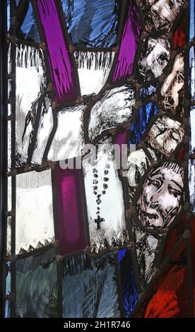 Father Rupert Mayer, detail of stained glass window by Sieger Koder in St. John church in Piflas, Germany Stock Photo