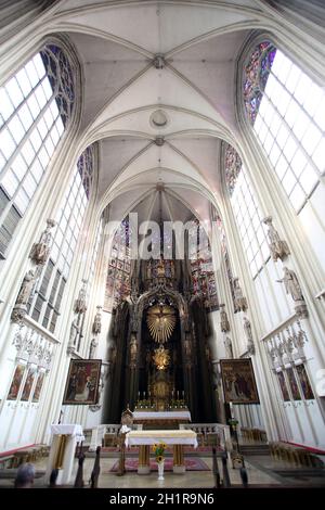 Interior of Maria am Gestade church in Vienna. Famous gothic church was consecrated in 1414 and is one of oldest churches in Vienna, Austria on Octobe Stock Photo