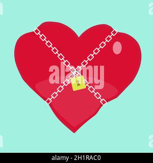 Heart shape locked with chain and padlock. Conceptual. Stock Vector