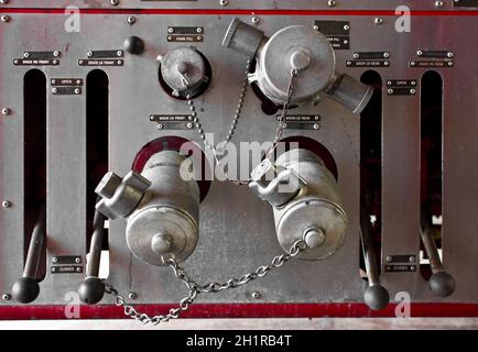 valve main control Fire truck car firefighter rescue Stock Photo