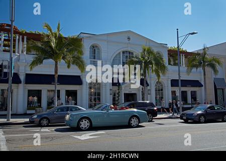 Rolls Royce convertible on Rodeo Drive, Beverly Hills, Los Angeles, California, USA. Stock Photo