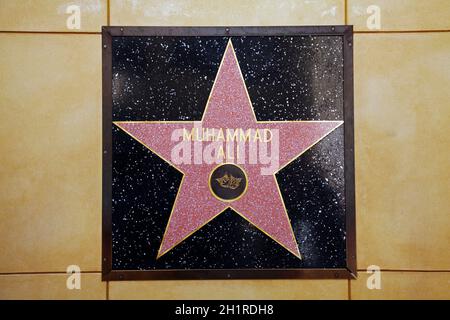 Muhammad Ali star on wall beside Hollywood Walk of Fame, Hollywood Boulevard, Hollywood, Los Angeles, California, USA. Stock Photo