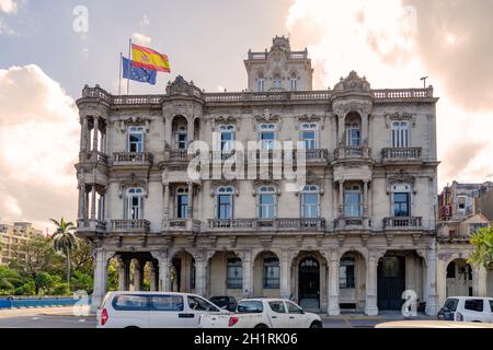 Havana Cuba. November 25, 2020: Embassy of Spain in Cuba. Formerly Palace of Velazco-Sarra Stock Photo