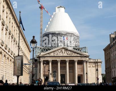 Paris - The Pantheon against the background of repaired dome.  Construction of the building started in 1757 and was finished in 1791 Stock Photo