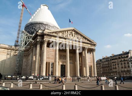 Paris - The Pantheon against the background of repaired dome.  Construction of the building started in 1757 and was finished in 1791 Stock Photo