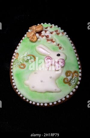 Easter decoration with a white rabbit motif Stock Photo