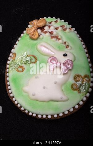 Easter decoration with a white rabbit motif Stock Photo