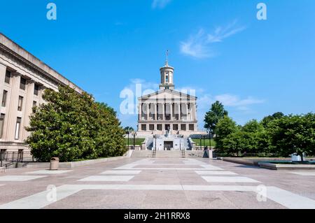 Tennessee State Capitol building as seen from the Legislative Plaza in downtown Nashville, Tennessee, United States of America. Stock Photo