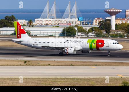 Lisbon, Portugal - September 24, 2021: TAP Air Portugal Airbus A321 airplane at Lisbon airport (LIS) in Portugal. Stock Photo