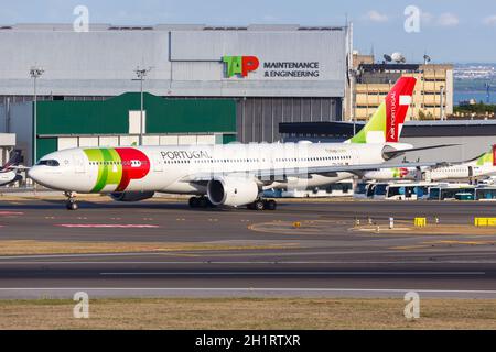 Lisbon, Portugal - September 24, 2021: TAP Air Portugal Airbus A330-900neo airplane at Lisbon airport (LIS) in Portugal. Stock Photo