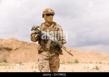 Portrait of a special forces soldier. The concept of military units. Stock Photo